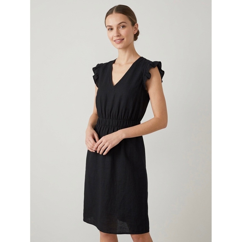 Kate Spade New York Black Ruffle Sleeve Smocked Waist V-Neck Dress Size 8